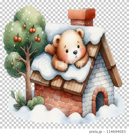 Bear sleeping on the roof of the house 114694083