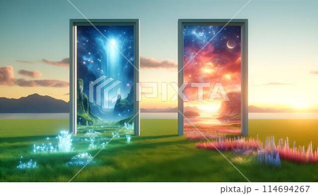 ドアの向こうに広がる幻想的な世界 114694267