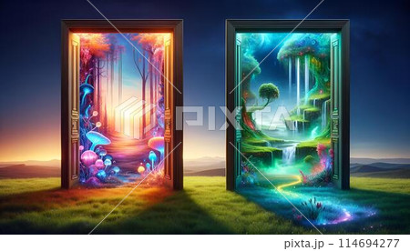 ドアの向こうに広がる幻想的な世界 114694277