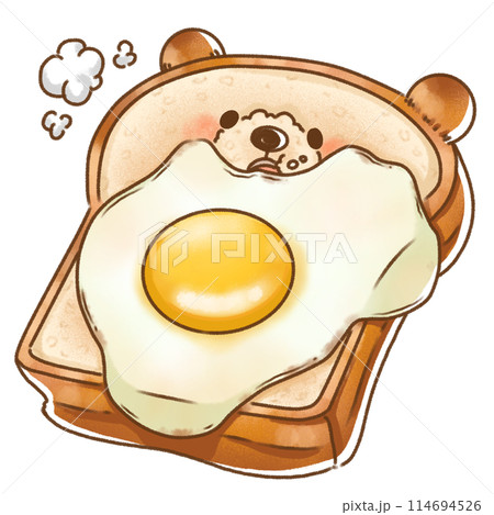 トーストくまちゃん(目玉焼きトッピング)のイラスト素材 [114694526 