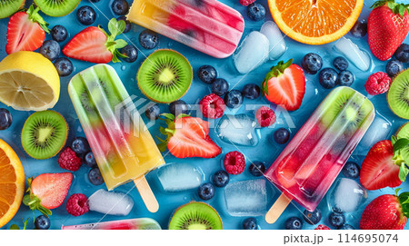 Fruit berries ice lolly and slices 114695074