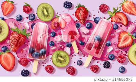 Fruit berries ice lolly and slices 114695075