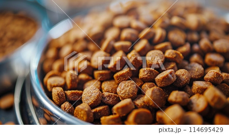 Dog Food in Bowls on a Table Dog Food in Bowls on a Table 114695429