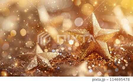Golden Stars on a Black Background With Bokeh - Christmas 114695478