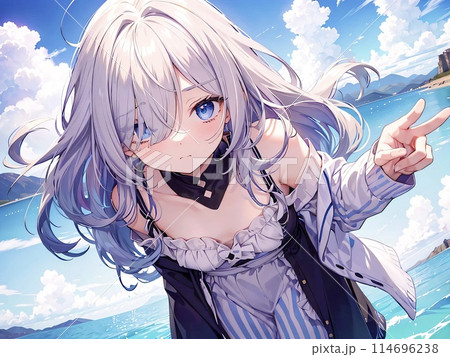 イラスト 美少女 銀髪 ショートヘアーのイラスト素材 [114696238] - PIXTA