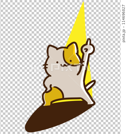 スポットライトを浴びて決めポーズをするかわいいねこのキャラクターのコミカルなイラスト 114696827
