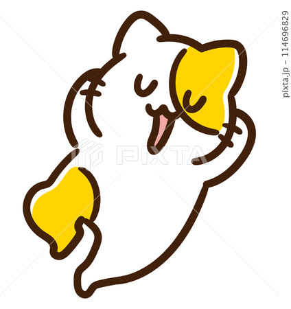 のんびりと床に寝転ぶかわいいねこのキャラクターのコミカルなイラスト のんびりと床に寝転ぶかわいいねこのキャラクターのコミカルなイラスト 114696829