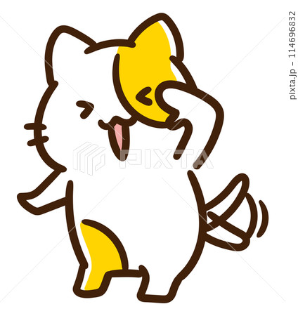 尻尾を振りながら了解ポーズをするかわいいねこのキャラクターのコミカルなイラスト 114696832