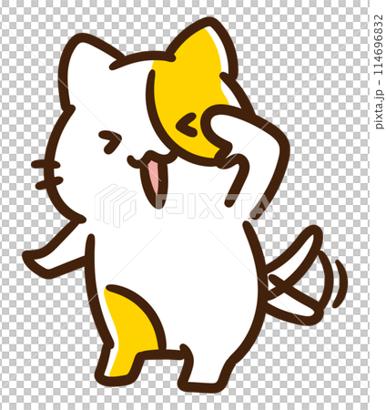 尻尾を振りながら了解ポーズをするかわいいねこのキャラクターのコミカルなイラスト 114696832