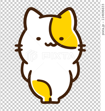 顔を前に突き出してじーっと見つめるかわいいねこのキャラクターのコミカルなイラスト 114696833