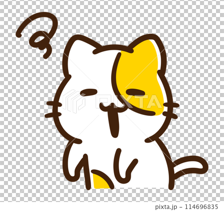 疲れて頭が回らないかわいいねこのキャラクターのコミカルなイラスト 疲れて頭が回らないかわいいねこのキャラクターのコミカルなイラスト 114696835
