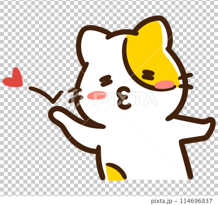 一個可愛的貓角色飛吻的滑稽插圖 114696837