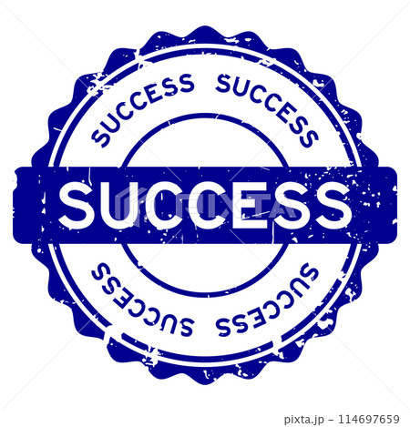 Grunge blue success word round rubber seal stamp on white background 114697659