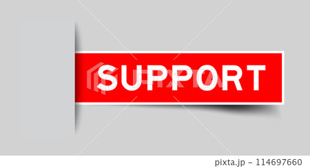 Red color square label sticker with word support that inserted in gray background 114697660