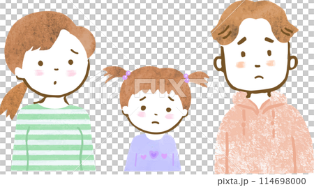 手繪插畫一家三口上半身表情困擾 手繪插畫一家三口上半身表情困擾 114698000