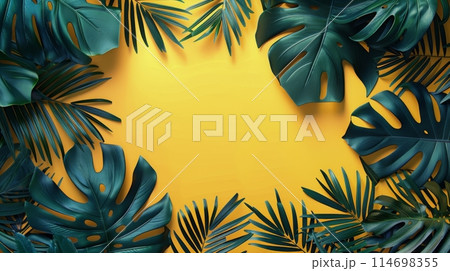 Tropical Leaves on a Yellow Background 114698355