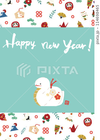 2025年 年賀状デザイン 巳年 蛇の土鈴イラスト 114698465