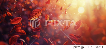 Red Leaves Floating in the Air 114698751