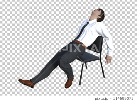 一名男性上班族坐在椅子上,閉著眼睛的插圖 3D 模型全身側向傾斜 一名男性上班族坐在椅子上,閉著眼睛的插圖 3D 模型全身側向傾斜 114699073