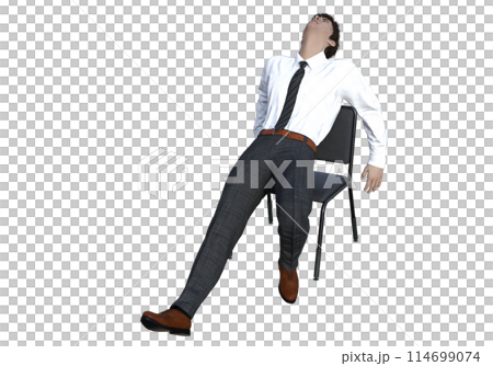 Illustration of a male office worker exhausted from work 3D model full body front view 114699074