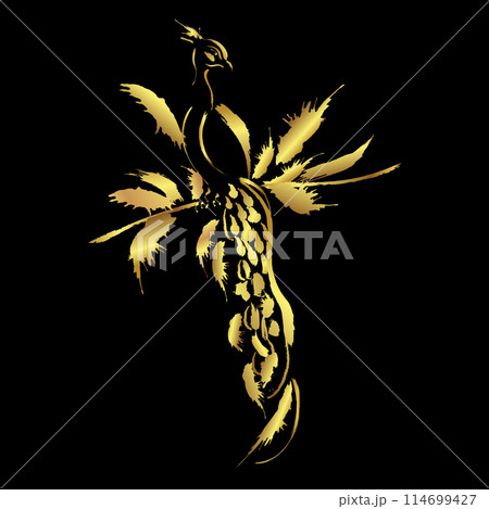 Golden brush stroke peacock Golden brush stroke peacock 114699427