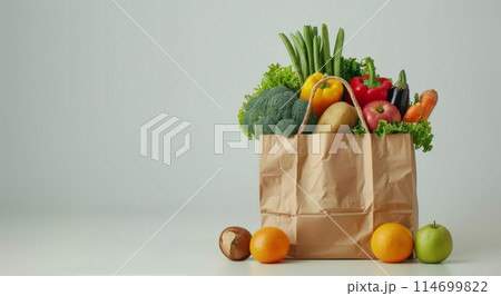 Abundance of Fruits and Vegetables in Paper Bagのイラスト素材 [114699822] - PIXTA