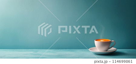 Cup of Coffee on Blue Table 114699861