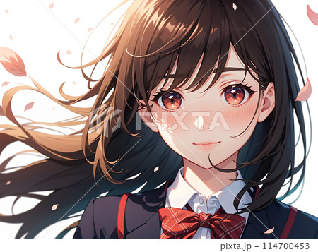 桜吹雪の中の女子学生 入学・卒業イメージ 桜吹雪の中の女子学生 入学・卒業イメージ 114700453