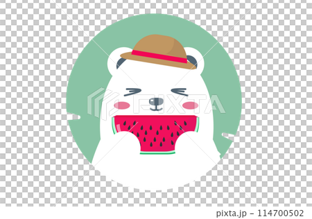 北極熊吃西瓜。夏季西瓜裂開。向量圖 北極熊吃西瓜。夏季西瓜裂開。向量圖 114700502