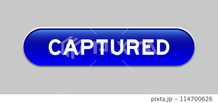 Blue color capsule shape button with word captured on gray background 114700626