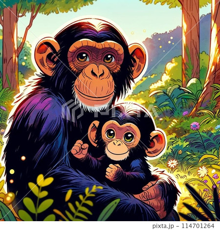 親子のチンパンジー 114701264