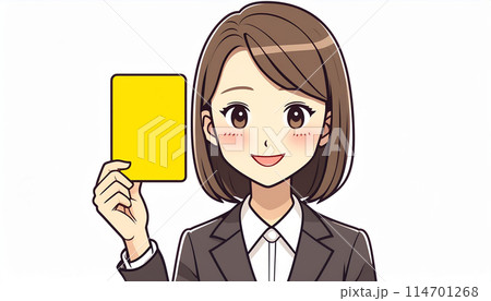 イエローカードを挙げるビジネスウーマン 114701268