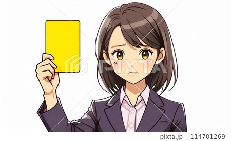 イエローカードを挙げるビジネスウーマン 114701269