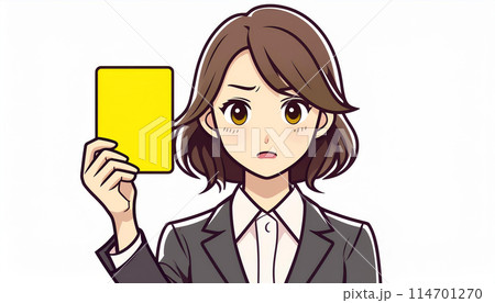 イエローカードを挙げるビジネスウーマン 114701270