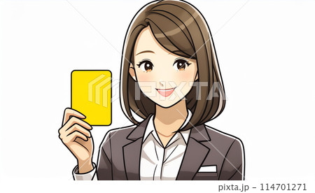 イエローカードを挙げるビジネスウーマン 114701271