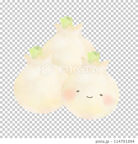 Cute illustration of a white onion with face 114701894