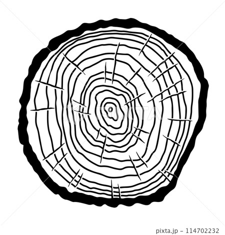 Wood slice in monochrome style. Design element for poster, emblem, sign, logo, label. Vector illustration Wood slice in monochrome style. Design element for poster, emblem, sign, logo, label. Vector illustration 114702232