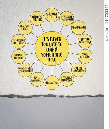 it's never too late to learn something new, the pursuit of knowledge and skill development can happen at any stage of life, iagram infographics 114703345