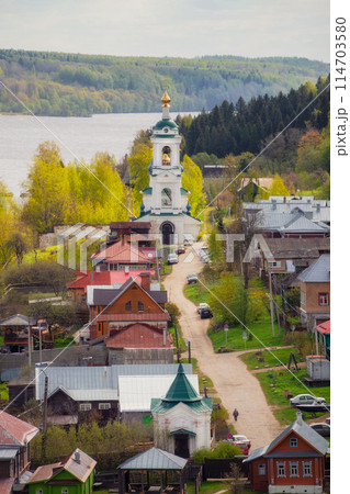 Urban spring top view of the city of Ples. 114703580