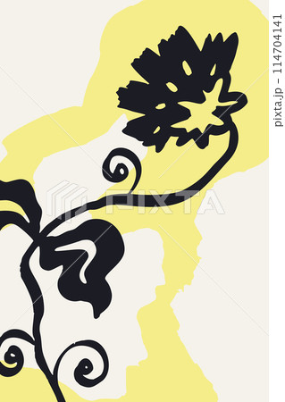 Poster or card with ink brush abstract flower sketch and grungy organic shapes 114704141