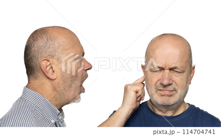 a man screaming in the ear a man screaming in the ear 114704741
