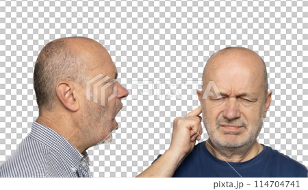 a man screaming in the ear a man screaming in the ear 114704741