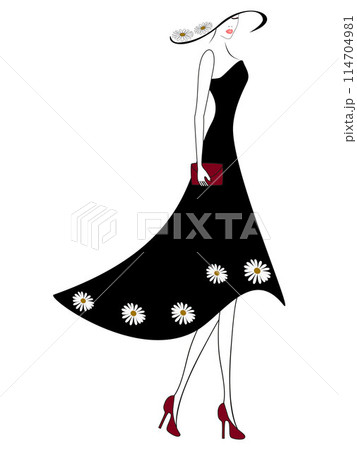 Woman in dress with clutch. Woman in dress with clutch. 114704981