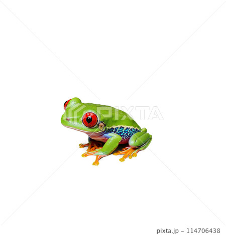 Cute red eyed tree frog Agalychnis callidryas clinging to leaf vibrant green skin striking red Cute red eyed tree frog Agalychnis callidryas clinging to leaf vibrant green skin striking red 114706438