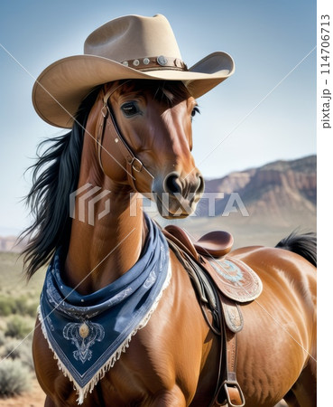 Cowboy Hat Horse in Desert 114706713