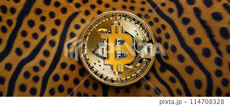 Bitcoin Coin on Exotic Leopard Print Bitcoin Coin on Exotic Leopard Print 114708328