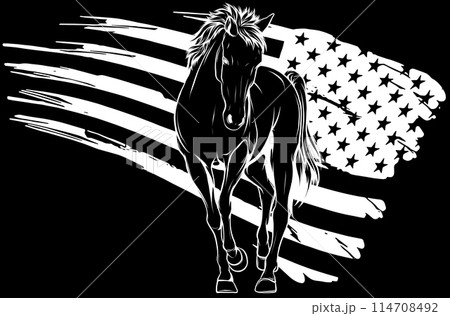 horse in white line on black background 114708492
