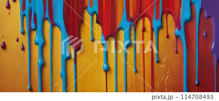 Colorful Paint Drips on Yellow Background 114708493
