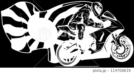 Super bike rider in white line on black background 114708619