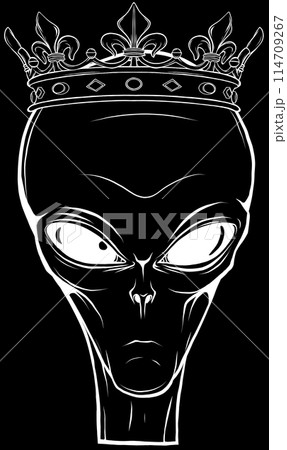 illustration of alien in white line on black background 114709267